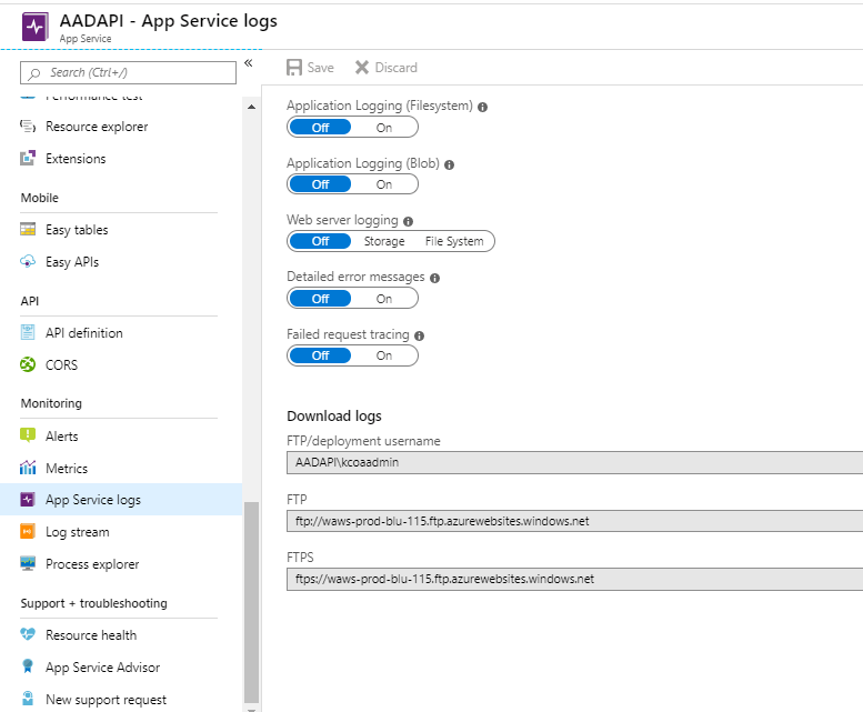 Joymon V/S Code Azure Enterprise Where is Diagnostics logs